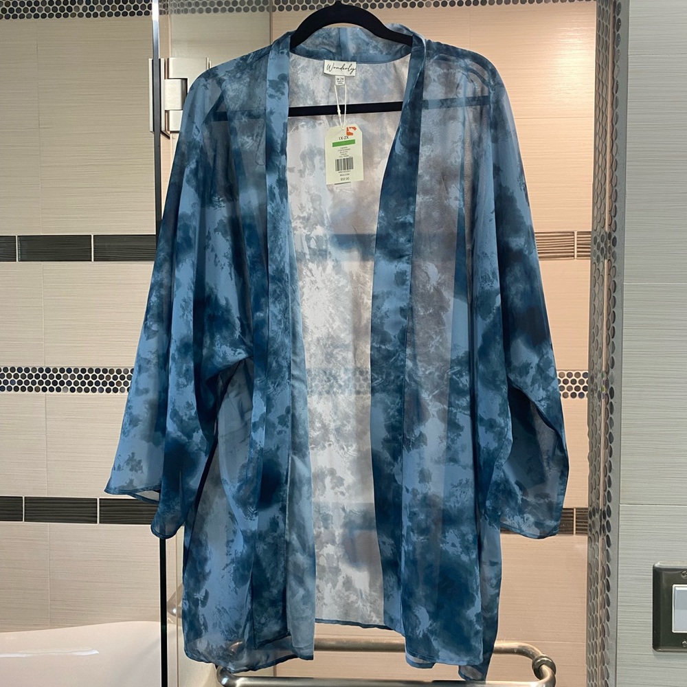 Blue sheer chiffon sheer jacket/kimono/shrug